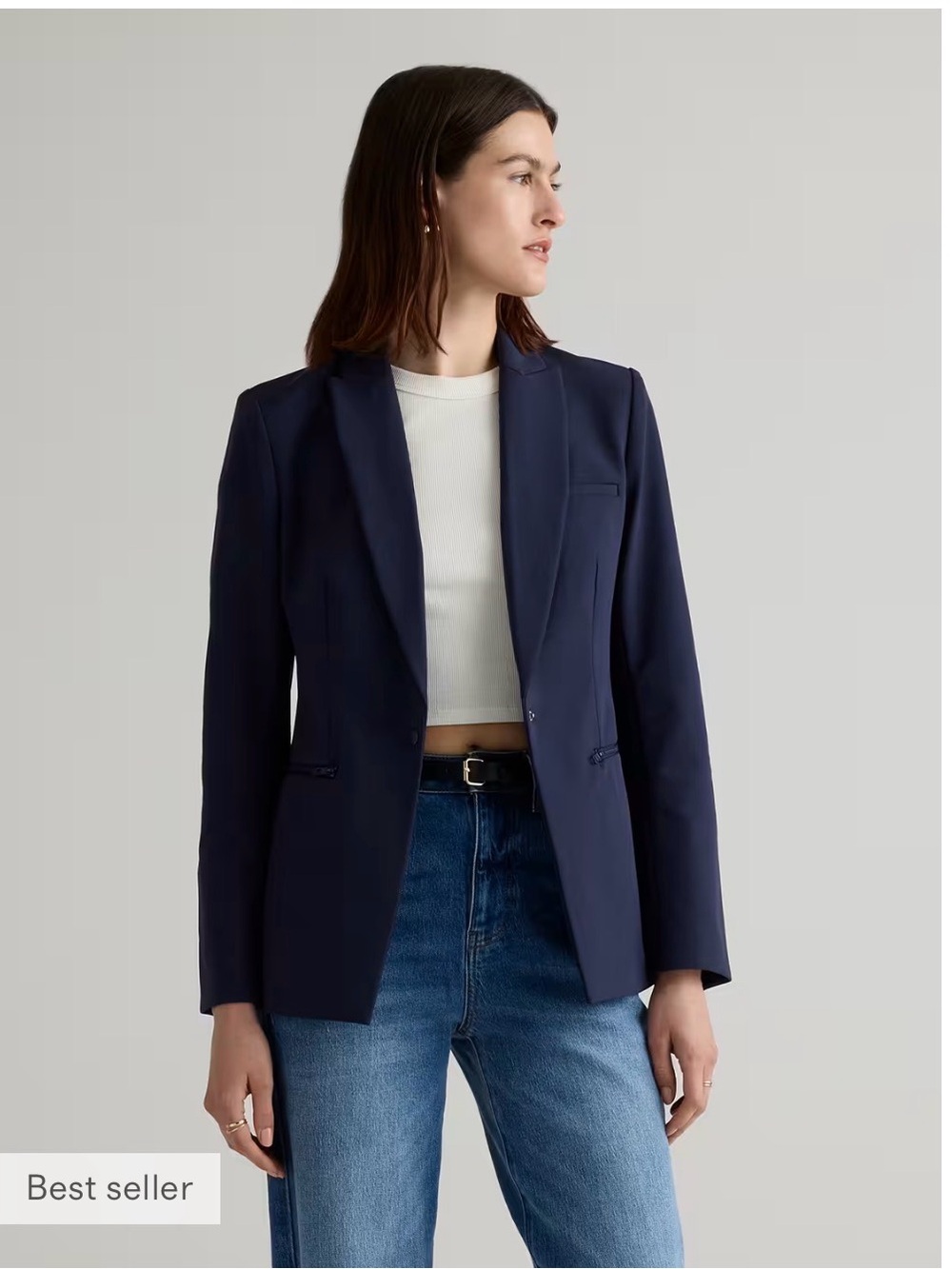 Women's Navy Tailored Blazer with Cashmere Insert